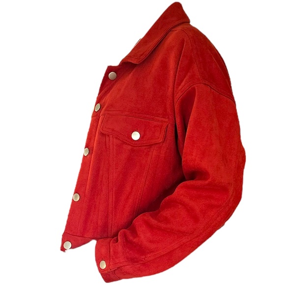 Forever 21 Red Sued Cropped Button-Down Jacket - Picture 3 of 4